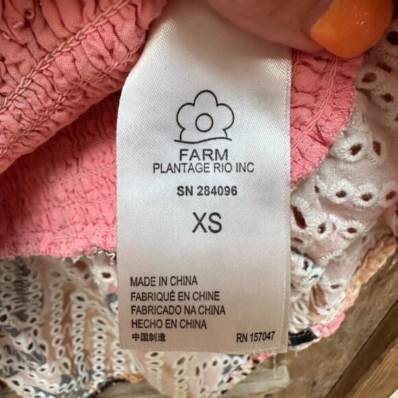 Farm Rio Top Floral Print Square Neckline Smocked Short Puff Sleeve Women's XS - Picture 8 of 10